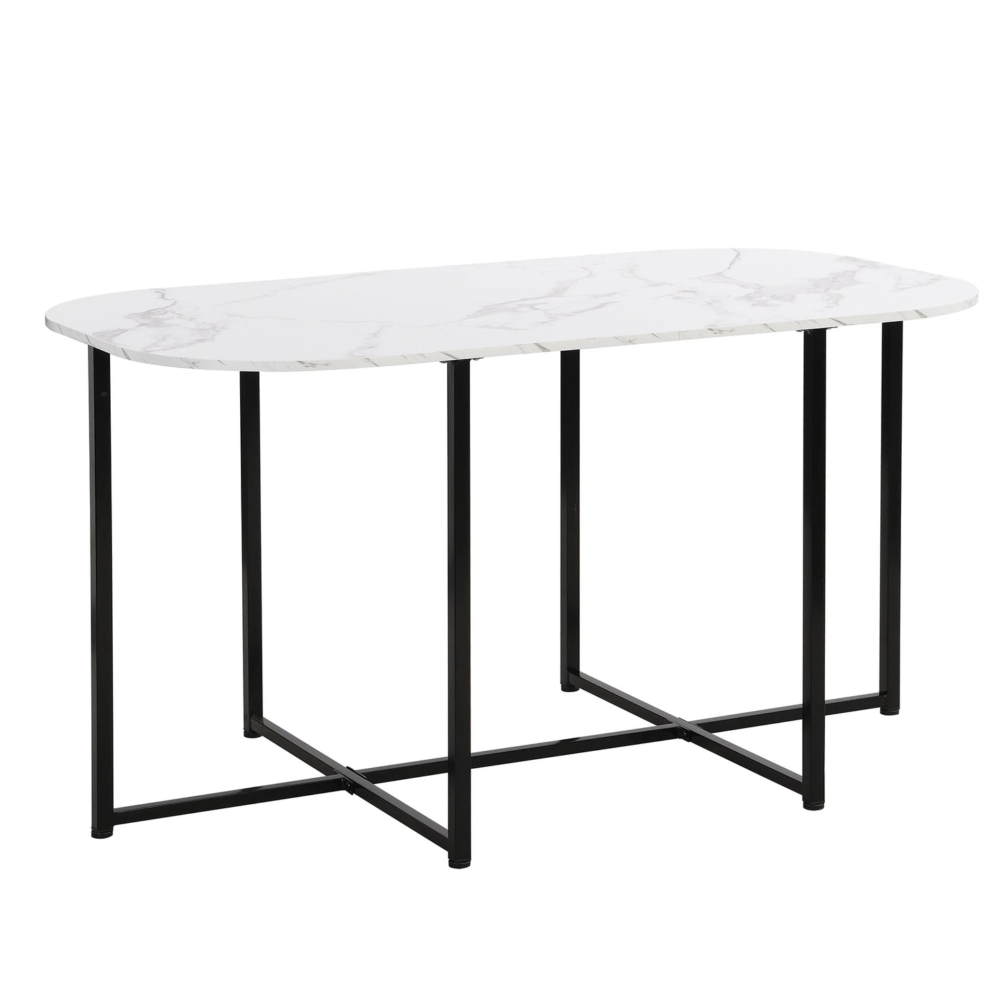 TOPMAX Modern 7-Piece Dining Table Set with Faux Marble Compact 55Inch Kitchen Table Set for 6