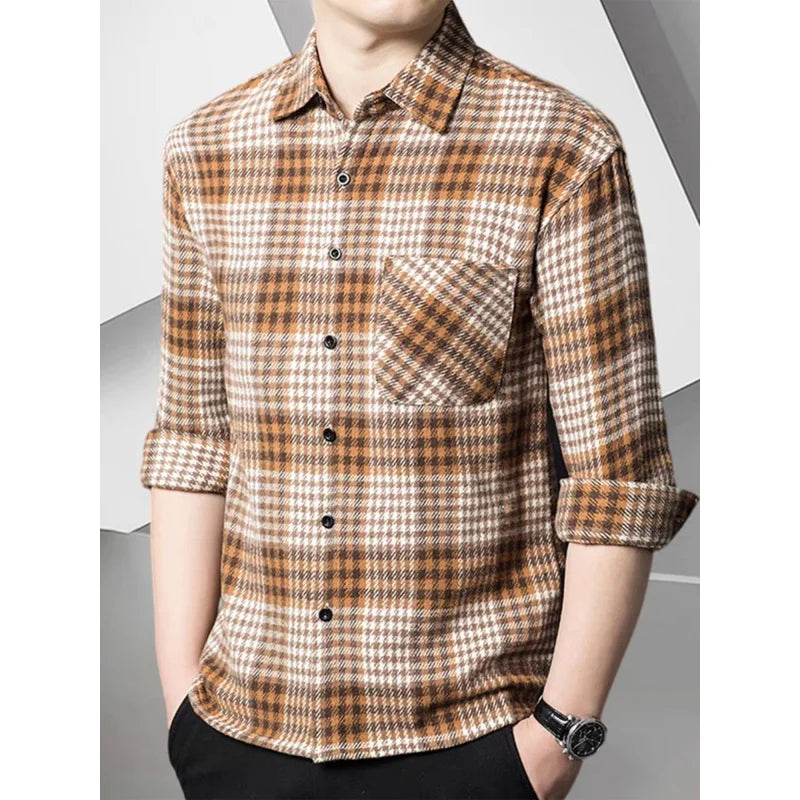 Men's long-sleeved corduroy shirt; spring new men's clothing; high-end feeling, stylish and casual shirt.