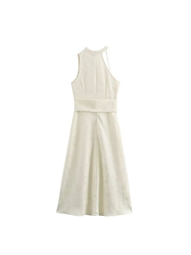 Women's clothing 2024 new fashion French simple elegant new Chinese irregular beaded halter neck dress