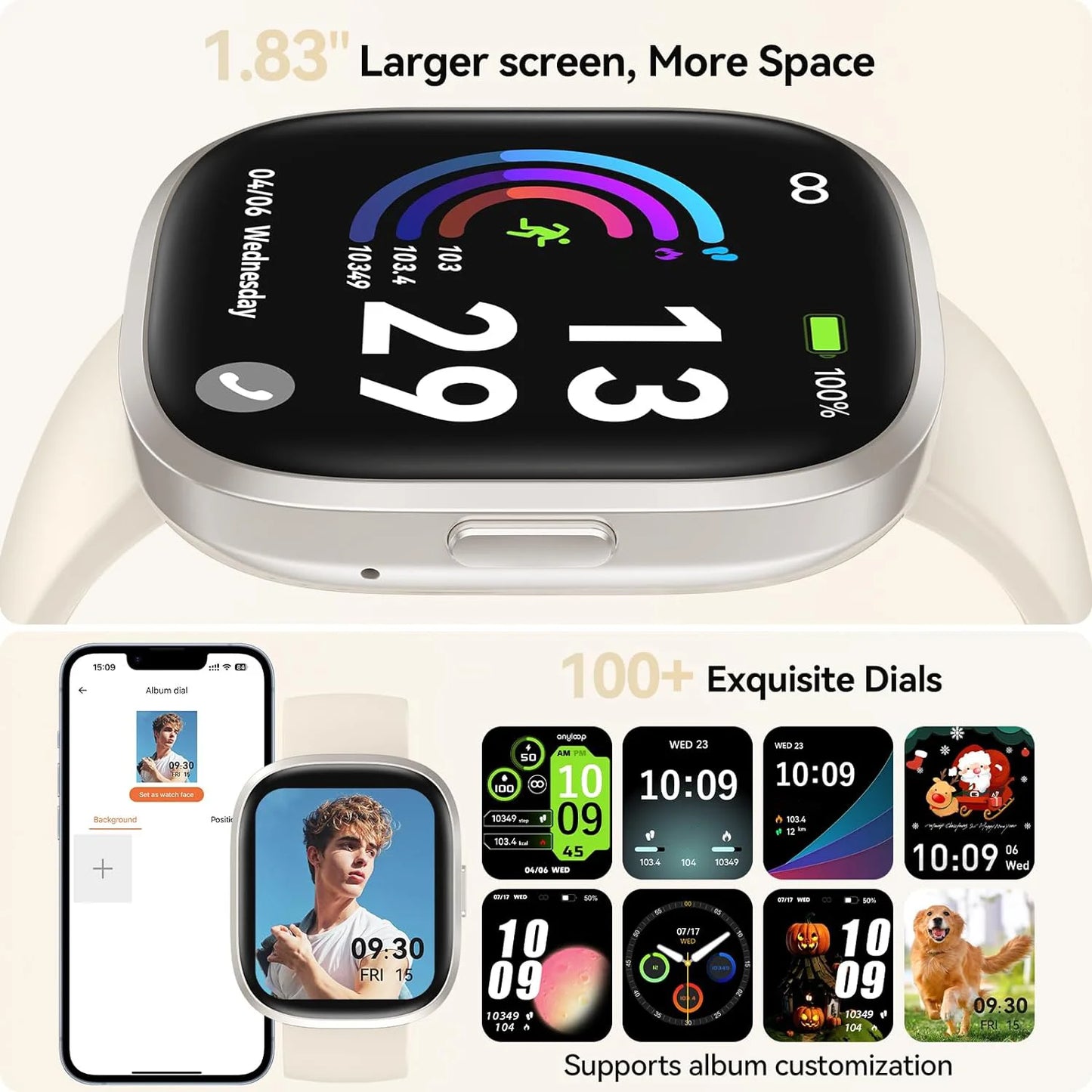 Smart Watches for Men Women  Sleep Tracking, 46mm 1.3oz Step Calorie Counter Fitness Watch Activity Trackers Pedometer forAndro
