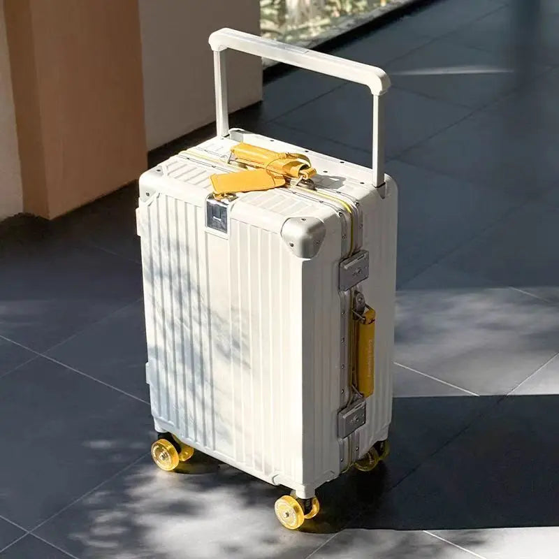 New Aluminum Frame Wide Handlebar Rolling Luggage Large Capacity Trolley Suitcase with Colorful Silent Spinner Wheels TSA Lock