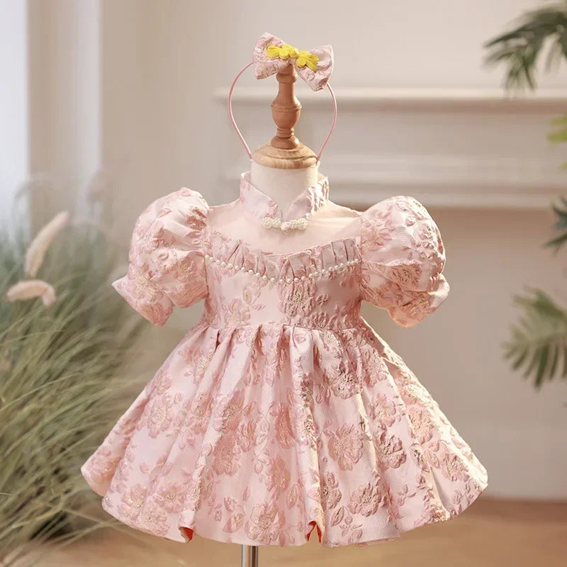 Baby Girl Clothing Children Flower Dress Outfits Birthday Baptism Elegant Kids Bow Boutique Party Red Ball Gown Toddler Clothes