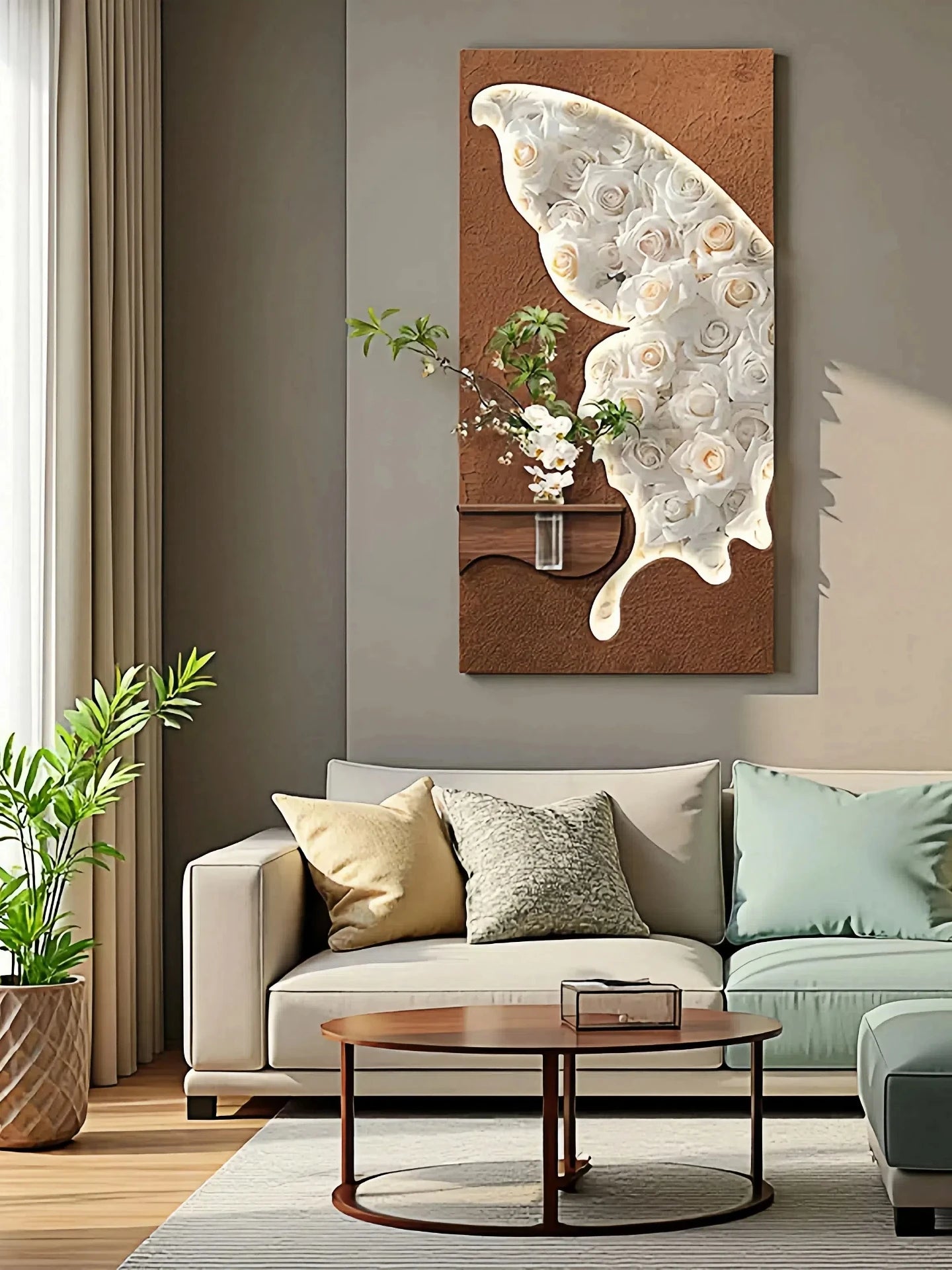2025 New Model Living Room Sofa Background Wall Decorative Painting, Hydroponic Green Plants Hanging Painting, Energy-saving LED