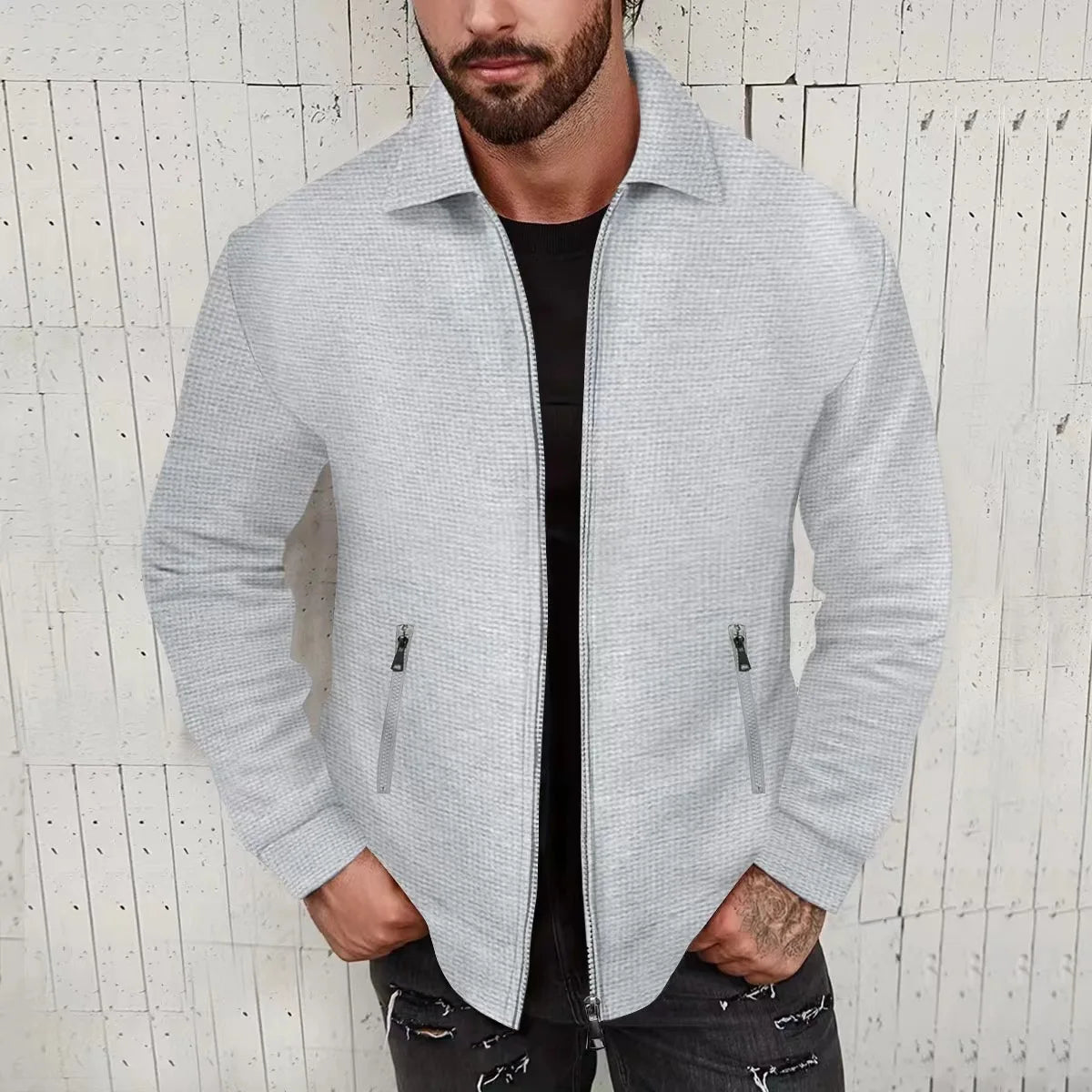European and American cross-border Amazon waffle long-sleeved zipper jacket casual men's autumn coat
