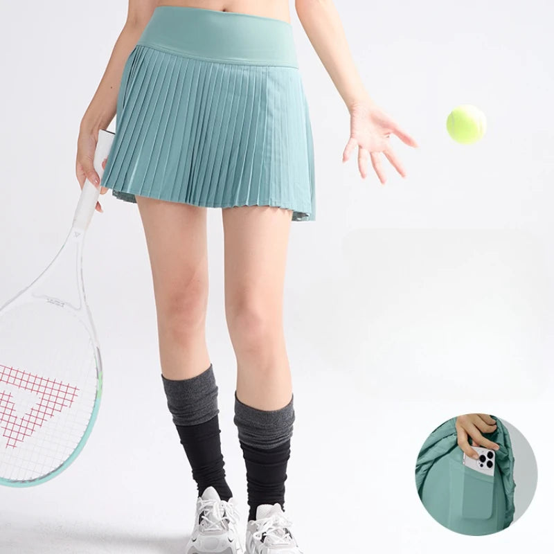 Fitness Yoga Sports Pleated Gym Skirt High Waist Solid Color Tennis Skirt Fitness Fast Drying Skirt Fashionable Gym Women