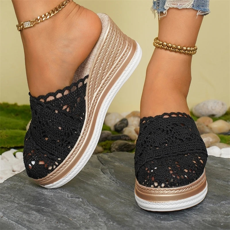 Shoes Women Sandals Summer Fashion Wedge Shoes Woman Breathable Women's Sandals Slide Soft Footwear Female High-Heeled Sandals