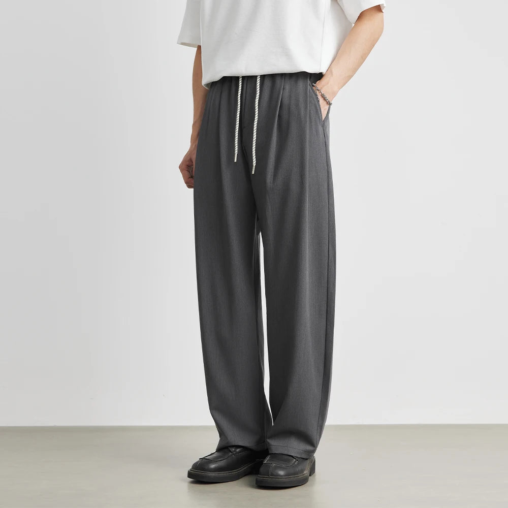 Men's Fashion Straight Suit Pants Summer New Casual Pants Versatile Comfortable Wide Leg Pants Nine Point Pants Men's Clothing