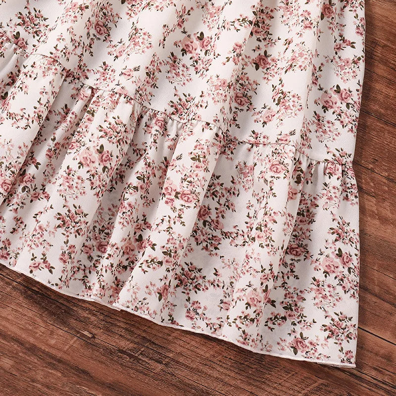 Girl Dress Summer New Sweet Print Patchwork Bubble Sleeve Princess Skirt Birthday Party Dress Girl Baby Boho Children's Clothing