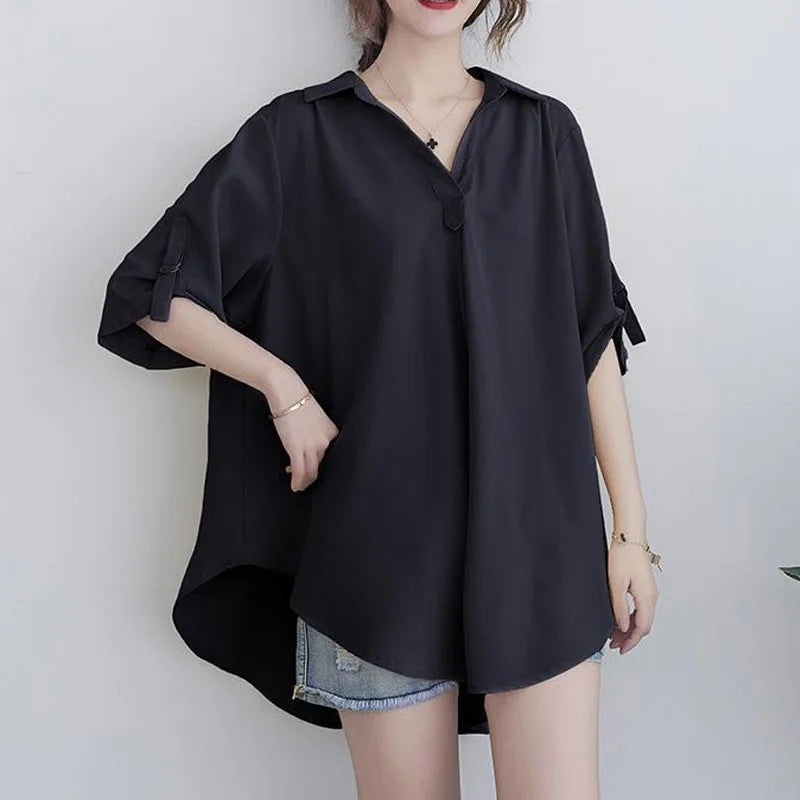 Women's Clothing White Shirt Summer Chiffon Loose Fit A-Line Waist Slimming Elegant Casual Office Ready New Yellow