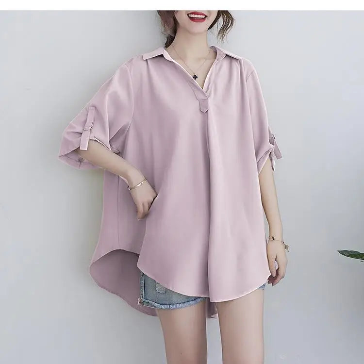 Women's Clothing White Shirt Summer Chiffon Loose Fit A-Line Waist Slimming Elegant Casual Office Ready New Yellow