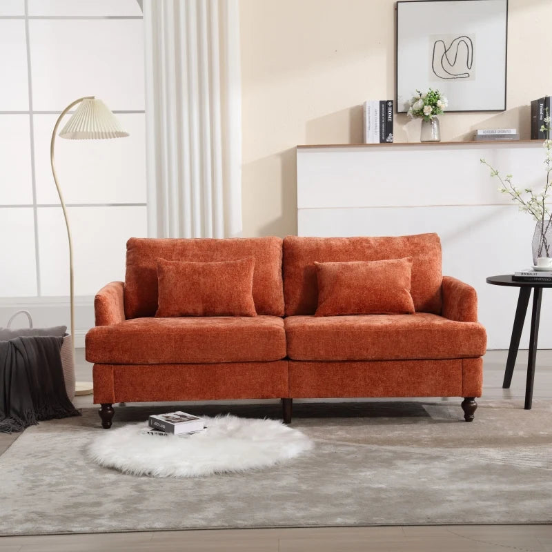 Mid Century Modern Chenille 2-Seat Loveseat Sofa Brown Wood Feet Upholstered Couch for Living Room Bedroom Reading Couch