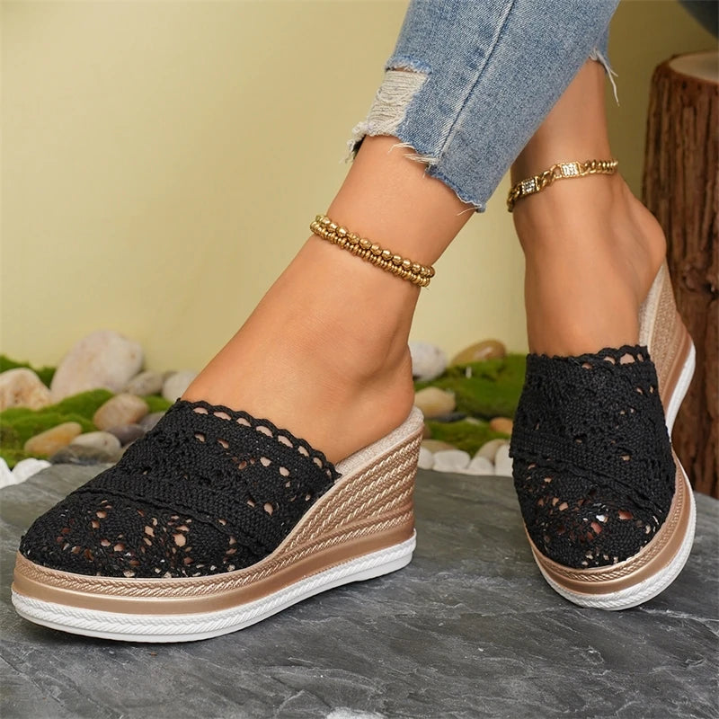 Shoes Women Sandals Summer Fashion Wedge Shoes Woman Breathable Women's Sandals Slide Soft Footwear Female High-Heeled Sandals