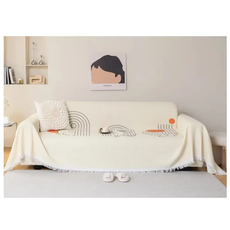 Sofa Towel Living Room Sofa Cover Solid Non Slip Washable Breathable Tassel Edge Cushion Home Decoration
