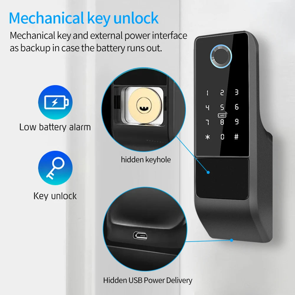 TTLock Bluetooth Fingerprint Waterproof Outdoor Gate Passcode Rfid Card Keyless Smart Door Lock