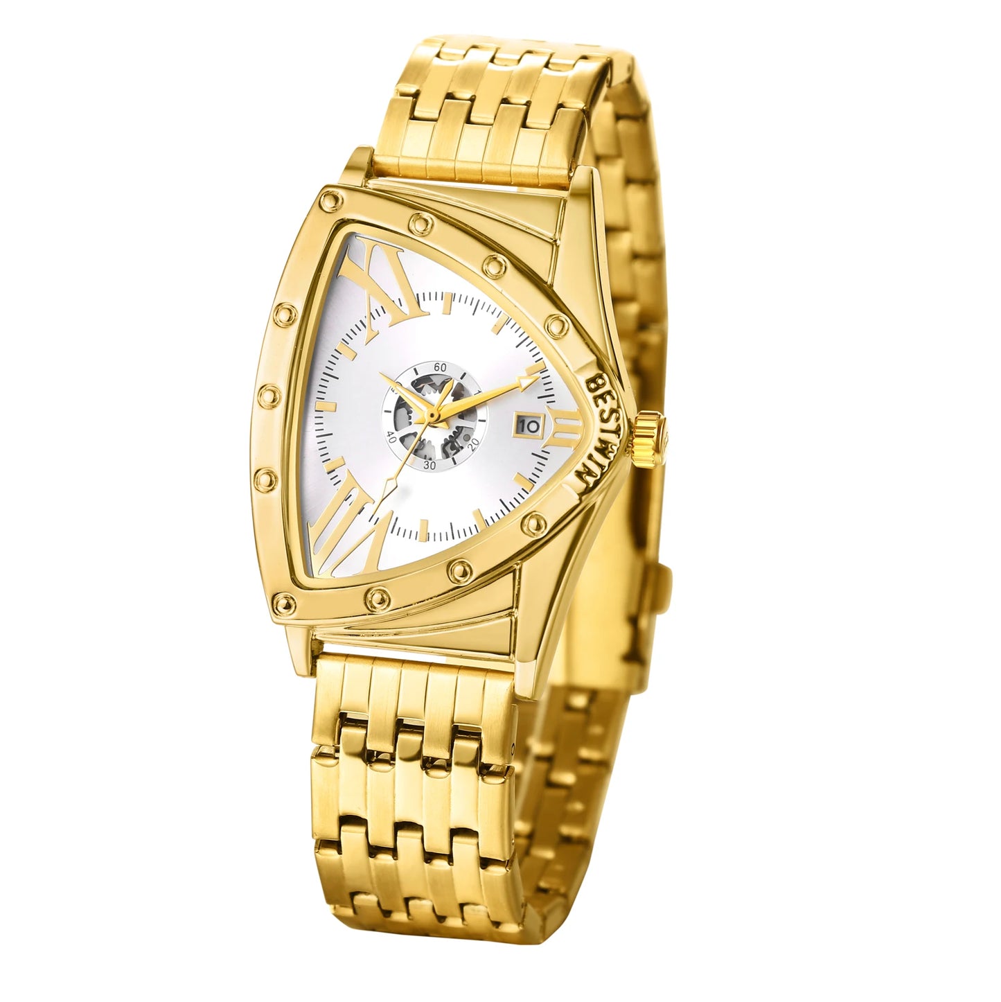 LANCARDO Men's Watch Triangle Dial Stainless Steel Waterproof Strap Quartz Watch Bar Diamond Scale Calendar Available