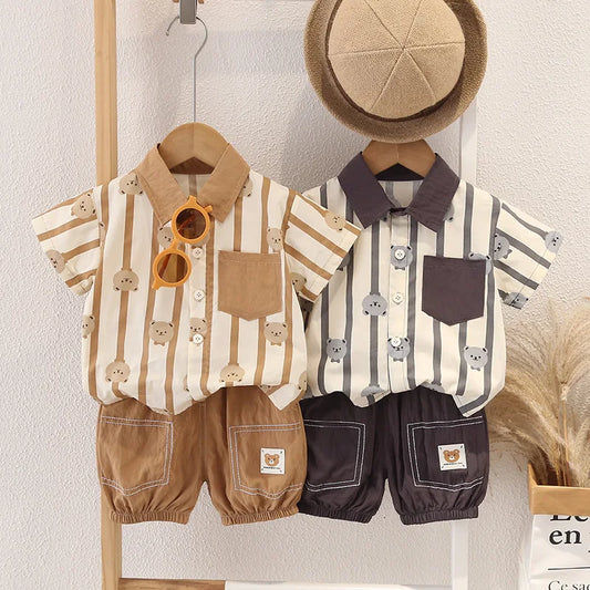 Baby Boy Clothes Set T-Shirt+Shorts Kids Boy Summer Clothing Set Cute Cartoon Bear Outfit Set Infant Toddler Tee Shirt Pants