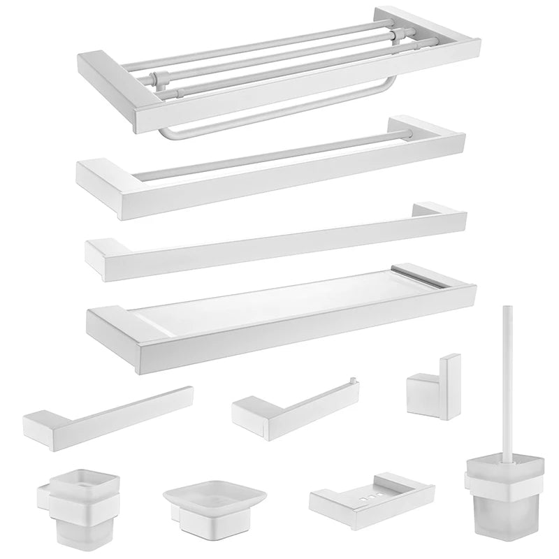 White Bathroom Accessories Towel Rack Shelf Toilet Brush Roll Paper Holder Toothbrush Holder Soap Dish Coat Holder Bath Hardware