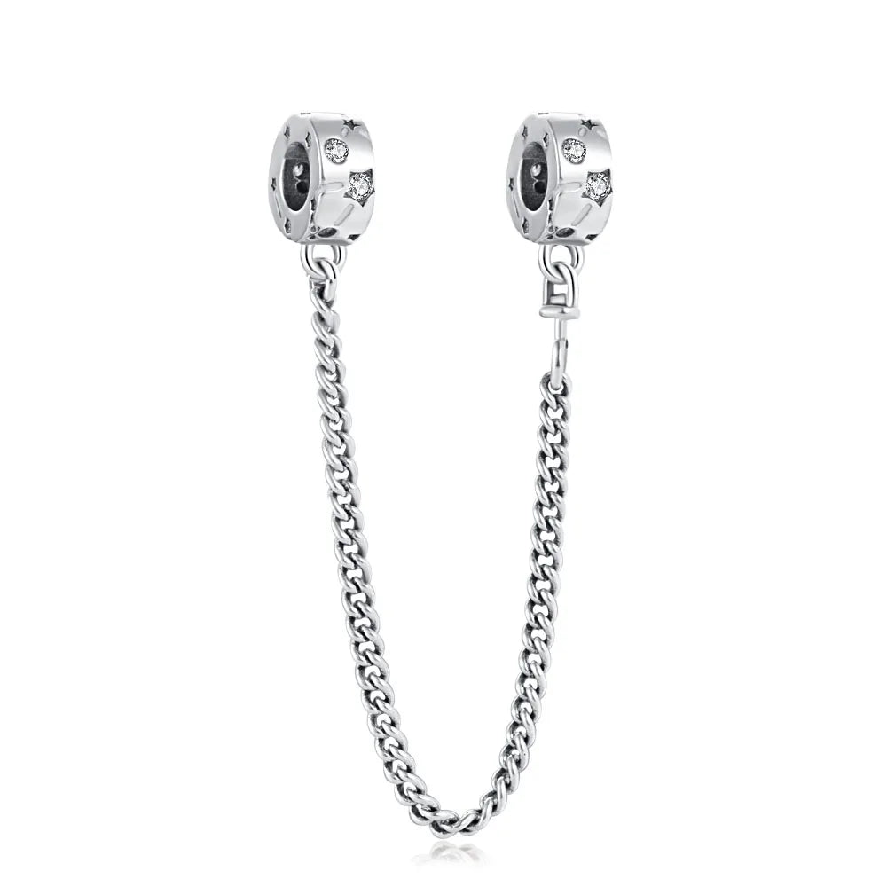 New 925 Silver Horseshoe Clover Star Cat Charm True eyes Pendant Safety Chain Bead Fit Original Bracelet Jewellery Gift dragon