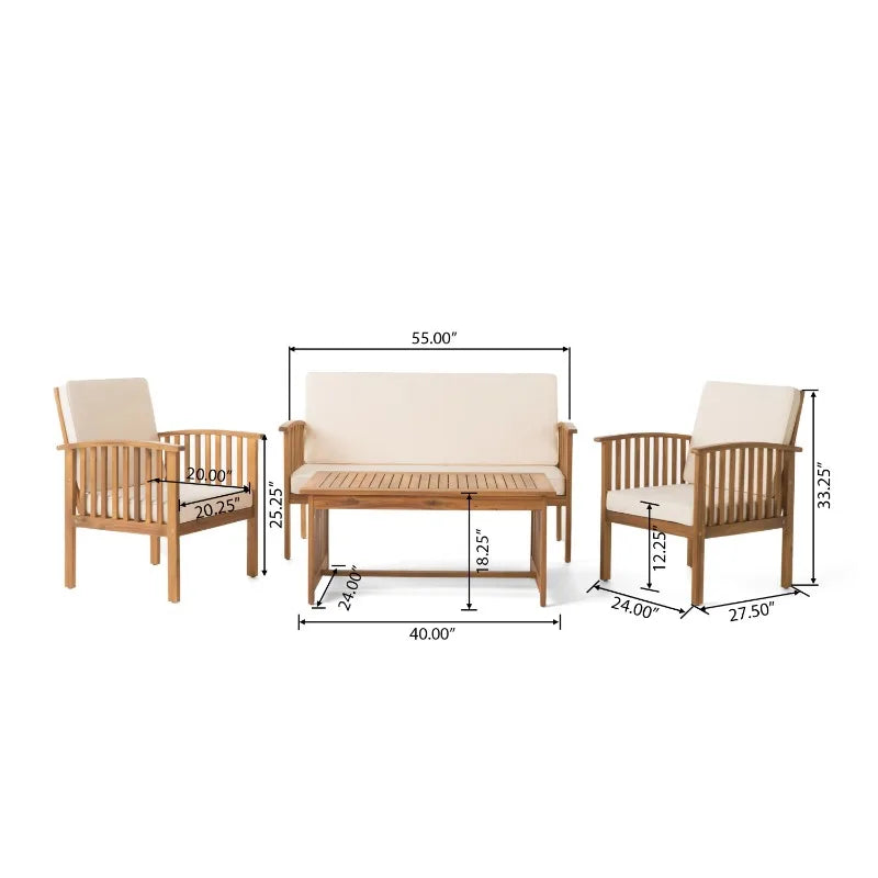 4PC CHAT SET Outdoor Table Garden Furniture Sets Patio Furniture Patio Chairs Patio Furniture Set Solid Wood Outdoor Sofa Chair