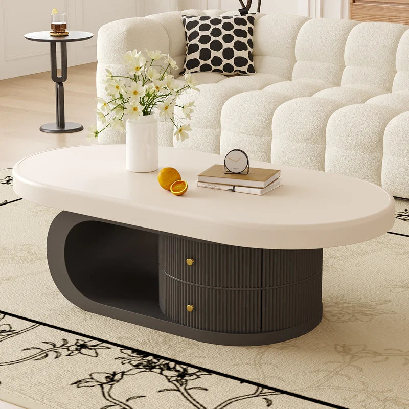 Solid Wood Coffee Table Living Room Household Small Apartment Retro Oval Coffee Table