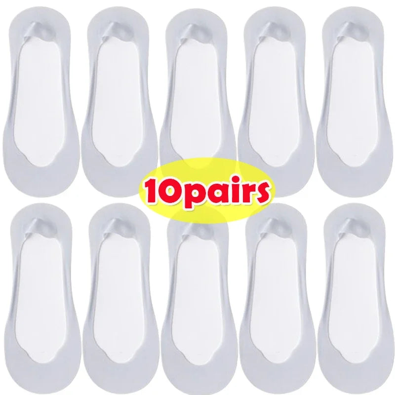 3/5/10Pairs Summer Thin Socks Women's Ankle Short No-Show Set Foot Cotton Female Invisible White Low Cut Non-Slip Boat Sock