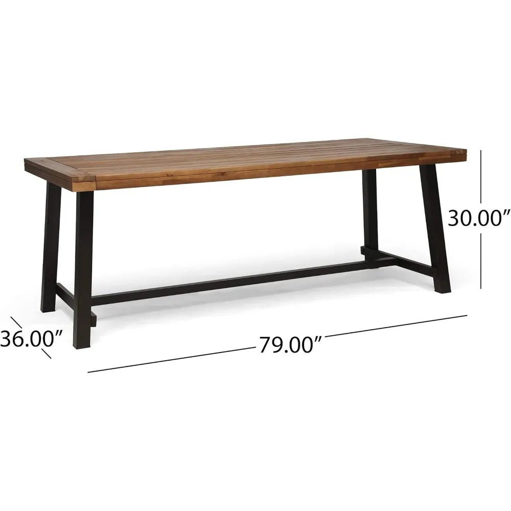 Great Deal Furniture Beau Outdoor Eight Seater Wooden Dining Table, Teak and Rustic Metal Finish