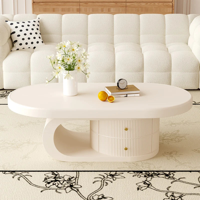 Solid Wood Coffee Table Living Room Household Small Apartment Retro Oval Coffee Table