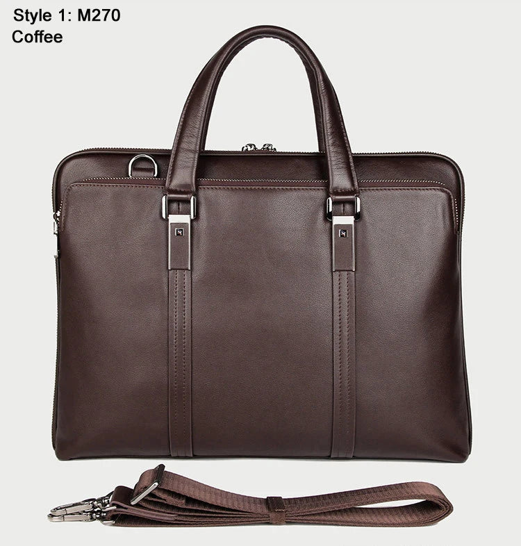 Luxury Genuine Leather Briefcase Men Leather Business Bag 15.6" Laptop Bag 14 Male Office Bag Document File Case Shoulder Bag