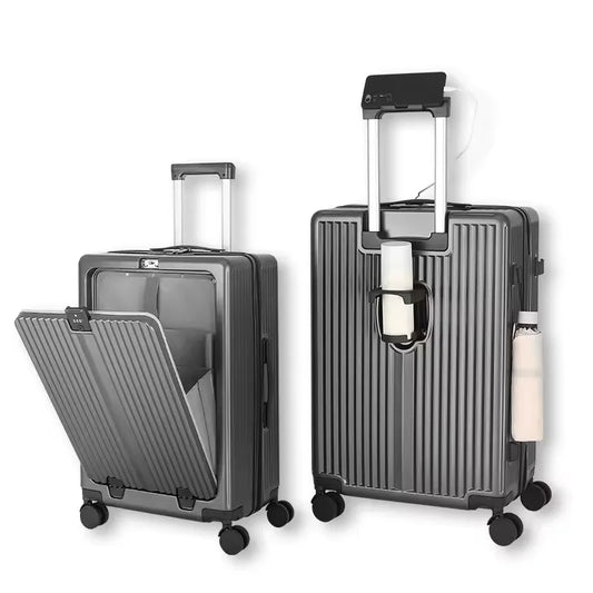 20/22/24/26‘’ Front Opening Suitcase Travel Rolling Luggage Aluminum Alloy Trolley PC Case with Spinner Wheel USB charging Plug