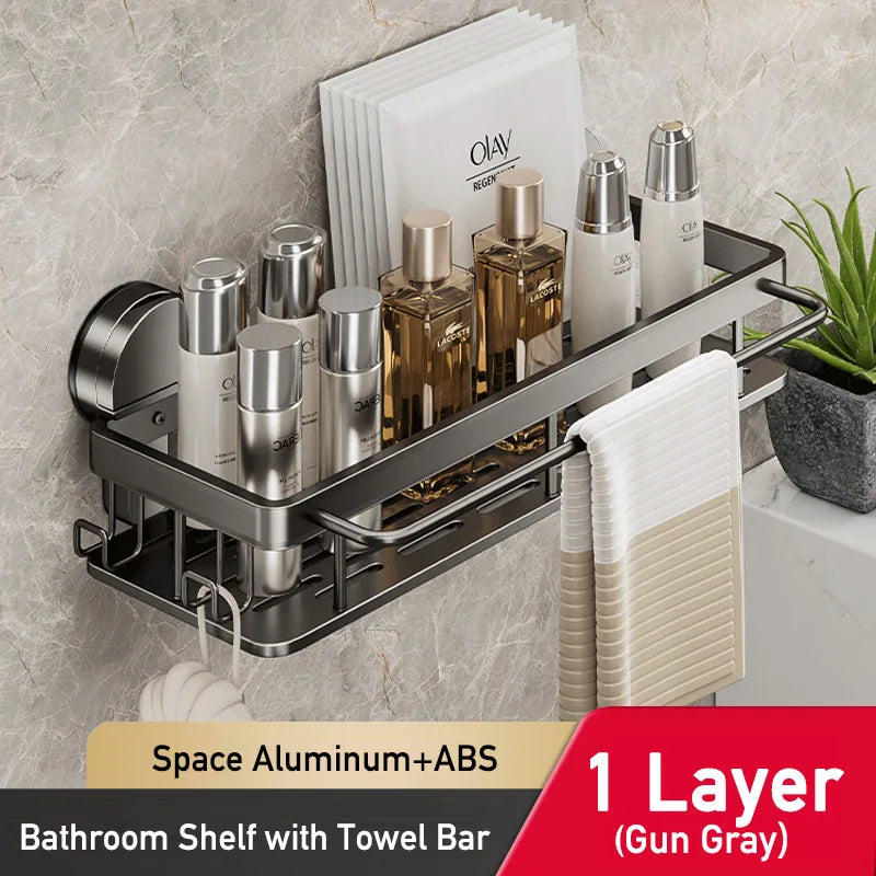 Bathroom Suction Cup Storage Rack Without Drilling Kitchen Toilet Shower Room Shampoo Holder Wall Mount Organizer Bathroom Shelf