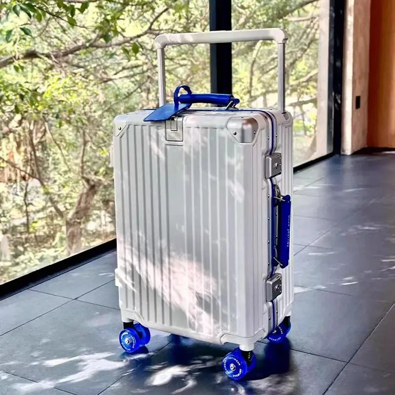 New Aluminum Frame Wide Handlebar Rolling Luggage Large Capacity Trolley Suitcase with Colorful Silent Spinner Wheels TSA Lock