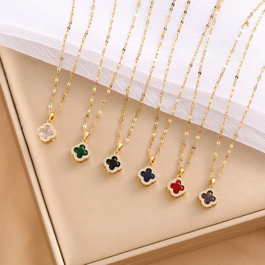 Multicolor zircon four-leaf clover necklace female personality fashion niche collarbone chain design sense