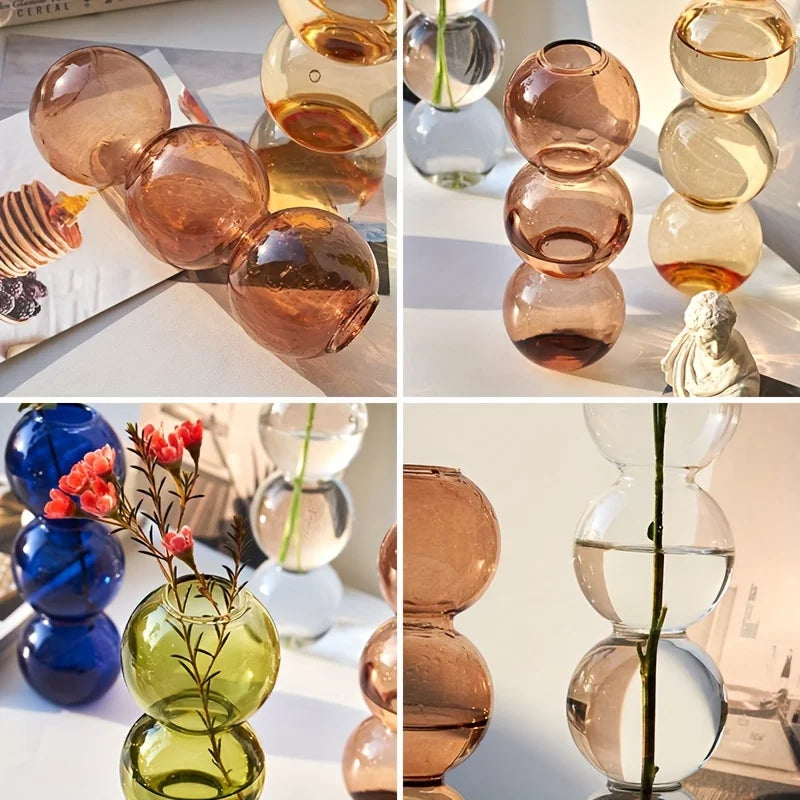 Nordic Glass Bubble Vase - Clear Hydroponic Planter for Home Desk Decor, Cute Simple Gift Idea & Flower Arrangement Decoration