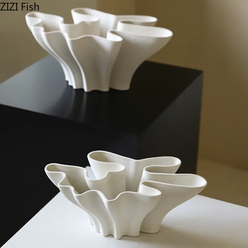 Floral Shaped Ceramic Vase Hydroponics Flower Pots Desk Decoration Flower Arrangement Modern Crafts Vases Room Aesthetic Decor