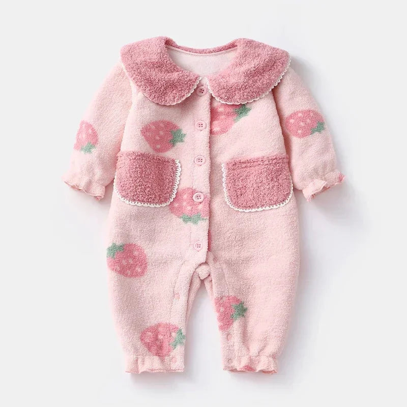 2024 Baby Clothes Girl Autumn Winter Fleece-Lined Jumpsuit for Kids Newborn Matching Children's Snow Woolen Wool Warm Costume