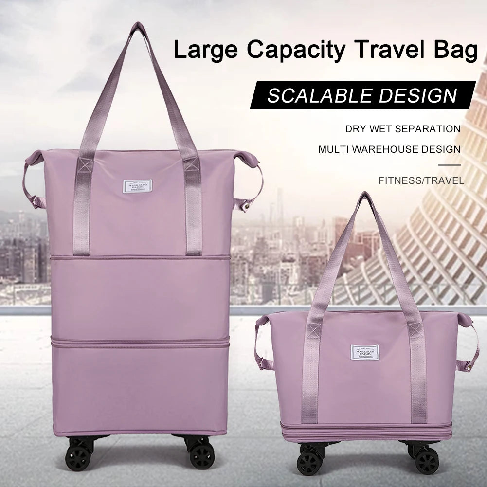 Expandable Duffle Pack Large Capacity Luggage Rolling Bags Oxford Cloth Dry-Wet Separation Unisex Business Trip Bag
