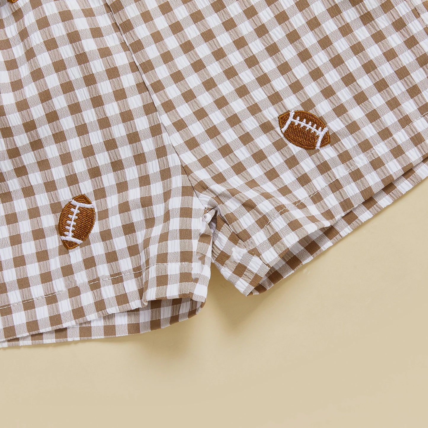 Summer Toddler Baby Football Outfit Loose Fit Letter Print Short Sleeve T-Shirt with Plaid Shorts 2 Pcs Set