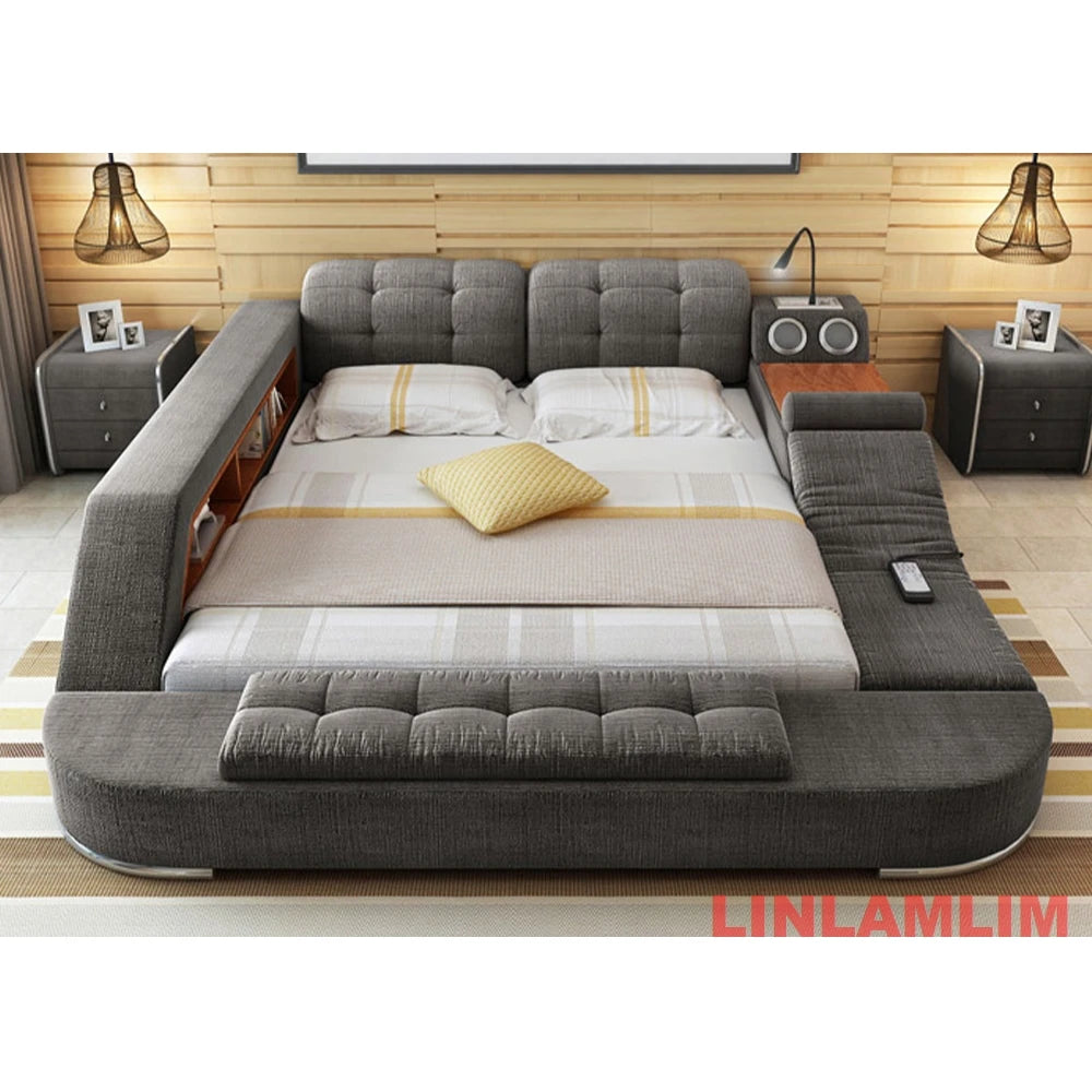 Tech Smart Bed Frame Multifunctional Massage Bed Ultimate Bed,  Fabric / Cloth Tatami Upholstered Bed with Bluetooth Speaker