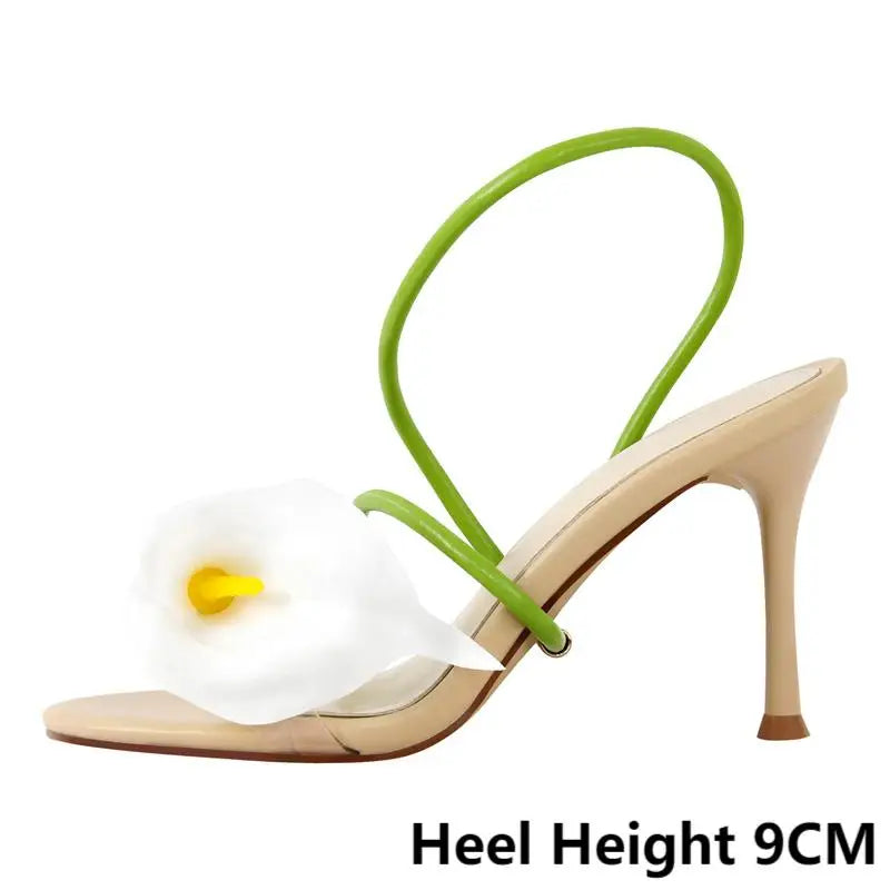 Onlymaker Women Open Toe Flower Sandals  Wedding Heels Dressy Summer Heels
