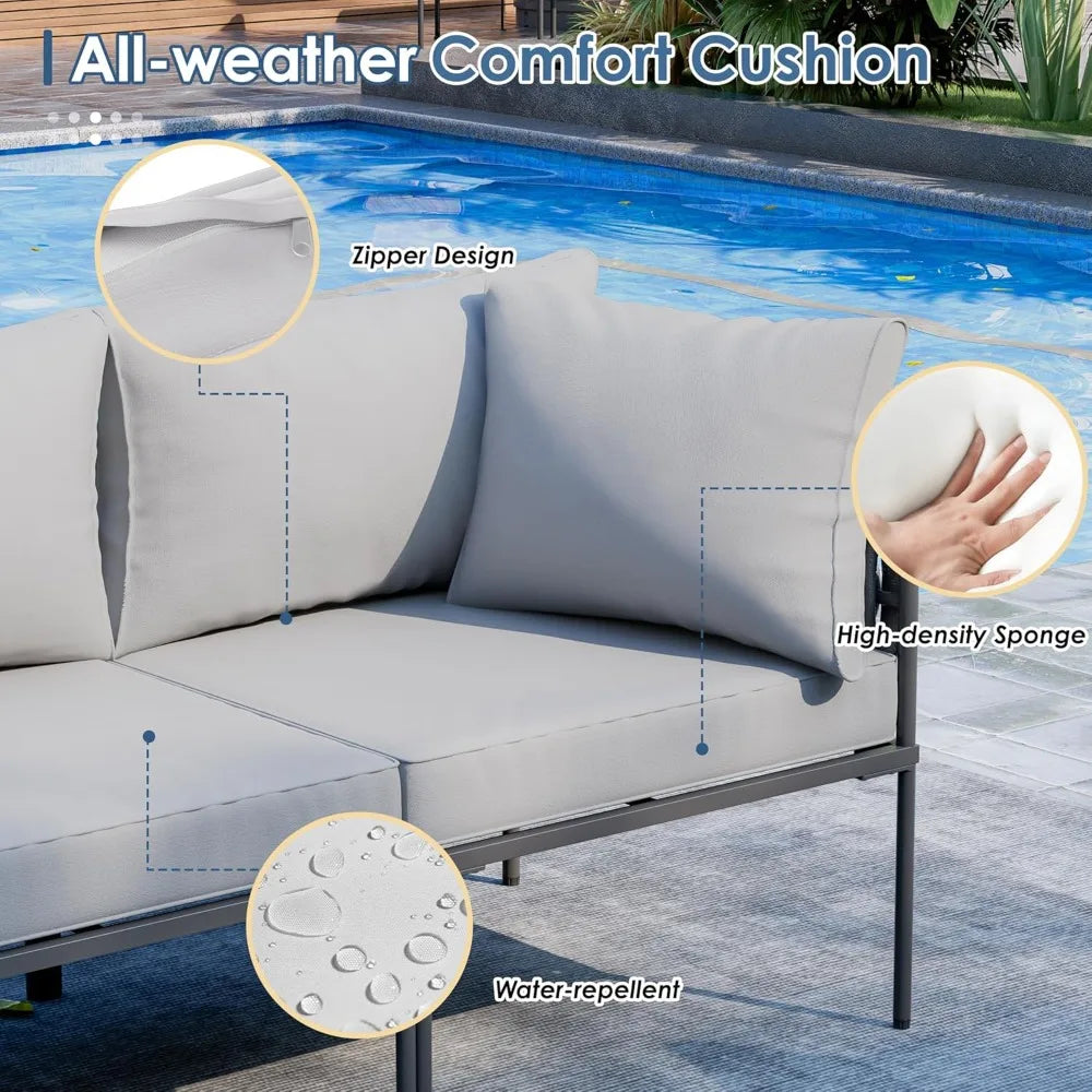 Patio Furniture Set, Patio Conversation Set with Handwoven Rope and Deep Seating, Outdoor Furniture 5-Seat Sofa with Two Round