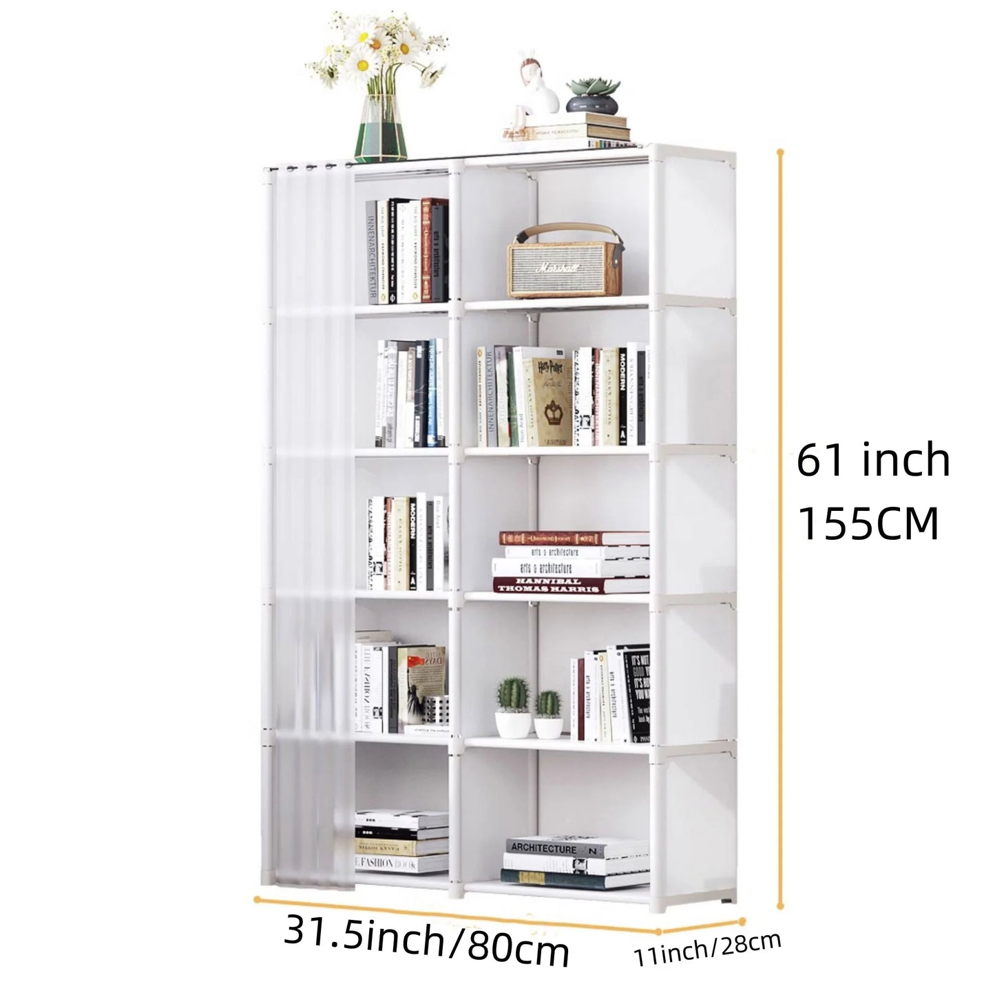 6-Layer Double Row Storage Rack with Curtain – Dustproof Organizer for Quilts, Clothing, Blankets, Books, and Shoes