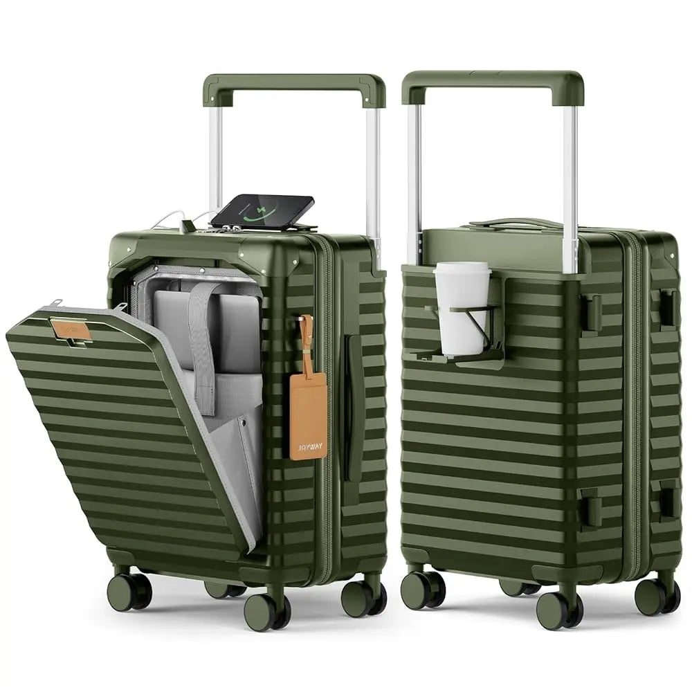 Joyway 20 inch Front Opening Carry on Luggage Suitcase 1 Piece, Cup Holder, TSA Lock, Mute Spinner Wheels, Lightweight Durable