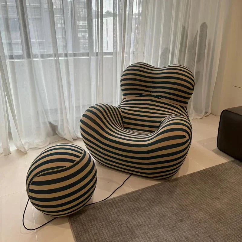 Modern Striped Bean - Bag Sofa with Ottoman, Cozy & Stylish Living Room Furniture,Designer Styles,Mom's Embrace Sofa