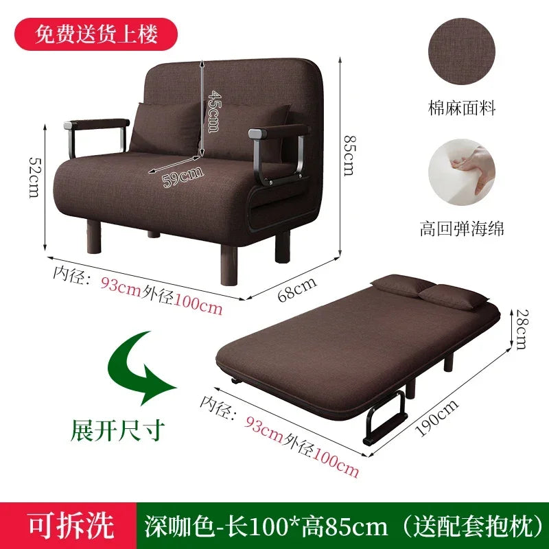Home Furniture Modern Simple Foldable Sofa Bed New Multi-functional Internet Celebrity Living Room Double Push Retractable Sofa