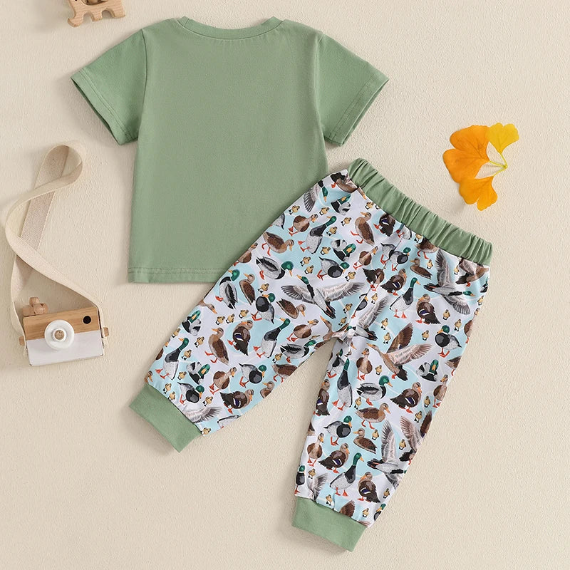 2024-11-11 Lioraitiin 0-3Y Cute Baby Boys Outfit Summer Duck Embroidery Short Sleeve T-Shirt and Elastic Pants Set