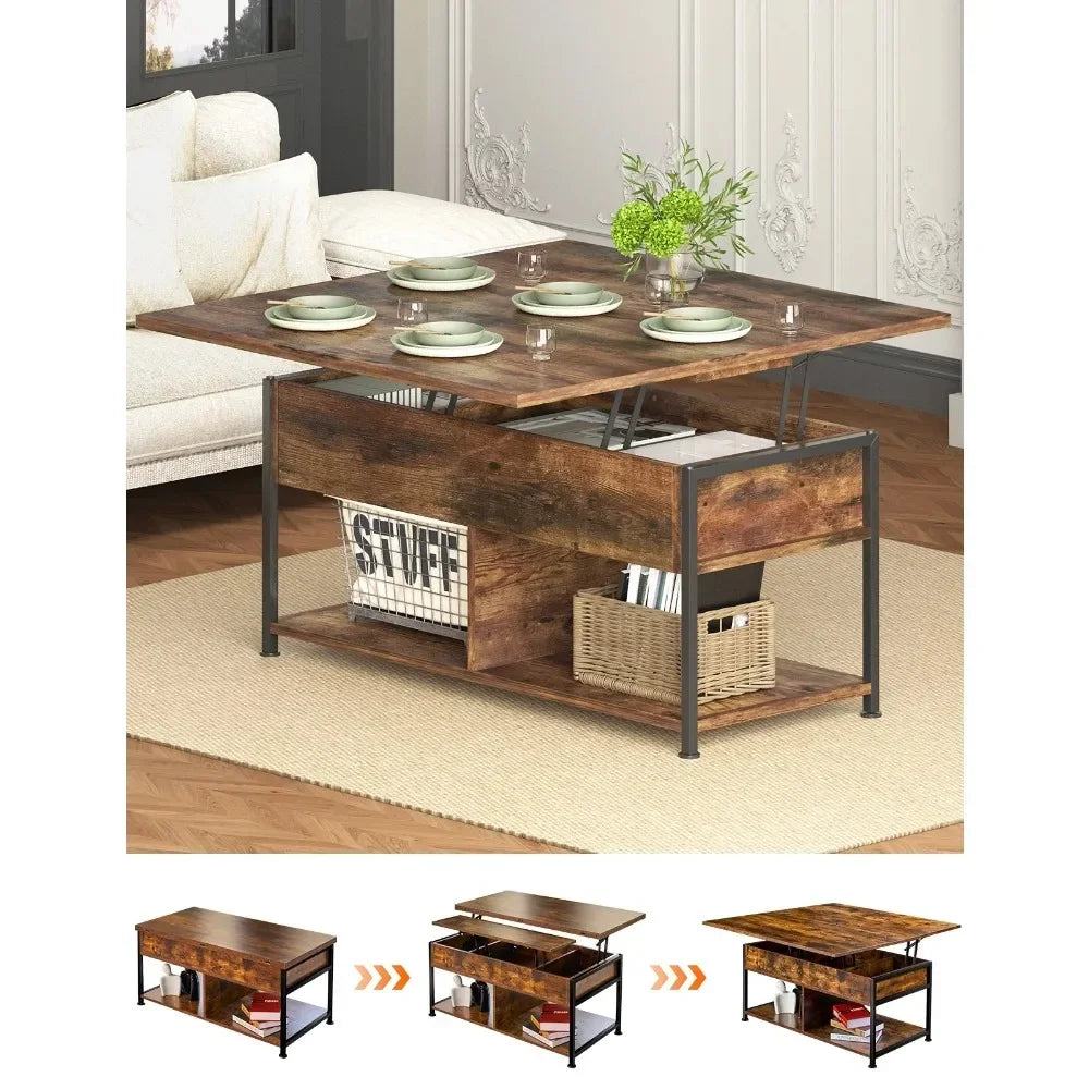 40" Lift Top Coffee Table with Storage for Living Room, Rustic Brown