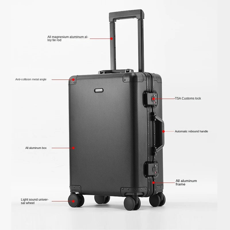 20/26 inch Aluminum-magnesium alloy Travel Suitcase Carry on Luggage Rolling Luggage Suitcase Boarding Trolley Case with Wheels