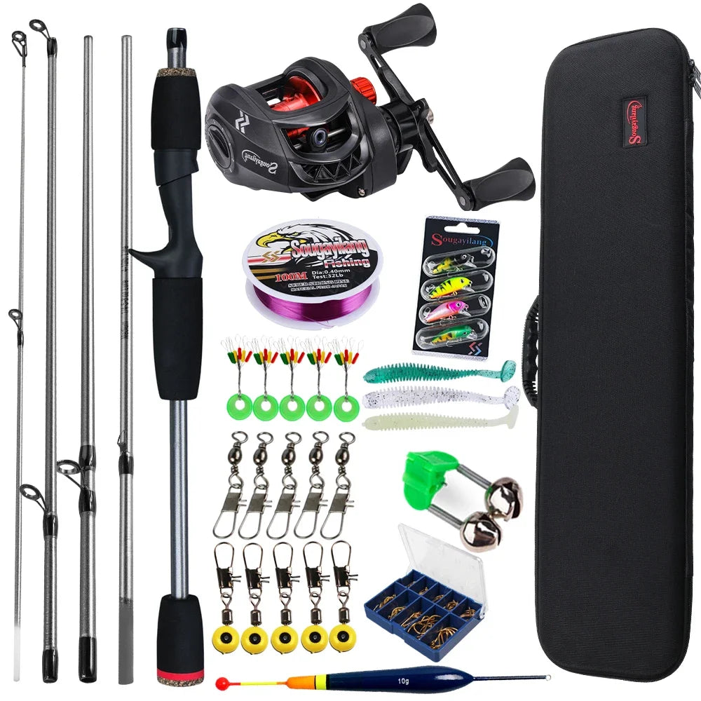Sougayilang Baitcasting Fishing Rod and Reel Combo 5Section Fishing Rod and 7.2:1 Gear Ratio Reel Full Kit for Bass Carp Fishing
