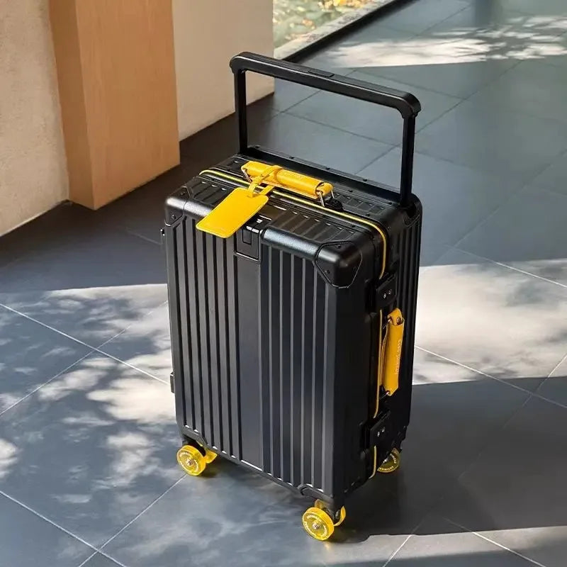 New Aluminum Frame Wide Handlebar Rolling Luggage Large Capacity Trolley Suitcase with Colorful Silent Spinner Wheels TSA Lock
