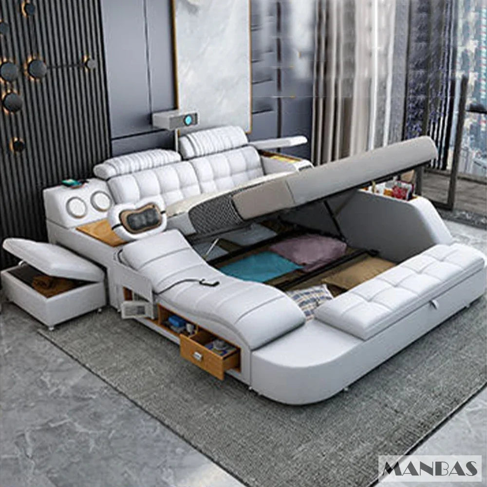 Customizable  Tech Smart Genuine Leather Bed | Multifunctional Ultimate Beds | Massage Tatami